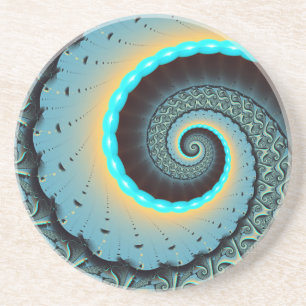 Posavasos Arte en espiral fractal abstracto azul turquesa na