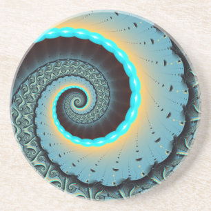 Posavasos Arte en espiral fractal abstracto azul turquesa na