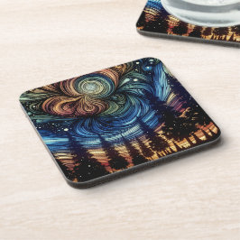 Posavasos Arte Etéreo Místico con Árboles y Cielo Nocturno