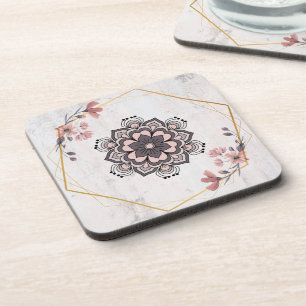 Posavasos Arte floral de Rangoli, armonía rosa y gris relaja