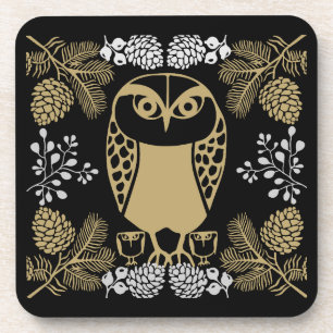 Posavasos Arte folclórico de búho natural