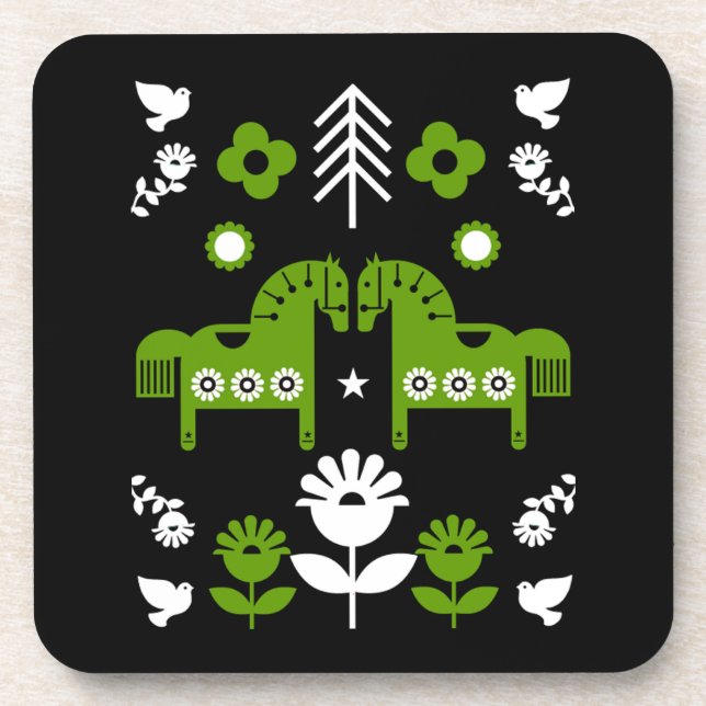 Posavasos Arte folclórico escandinavo de caballos (Frente)