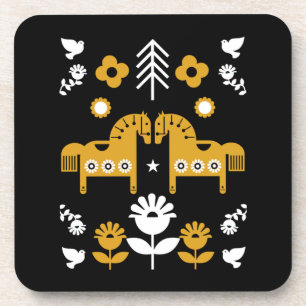 Posavasos Arte folclórico escandinavo de caballos