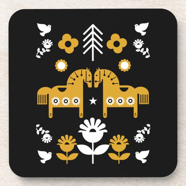 Posavasos Arte folclórico escandinavo de caballos (Frente)