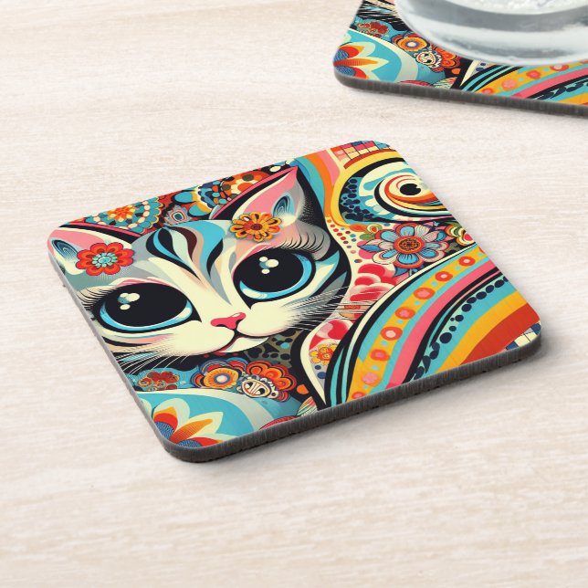 Posavasos Arte folclórico mexicano Resumen estilo Gato gitan (Lado Izquierdo)