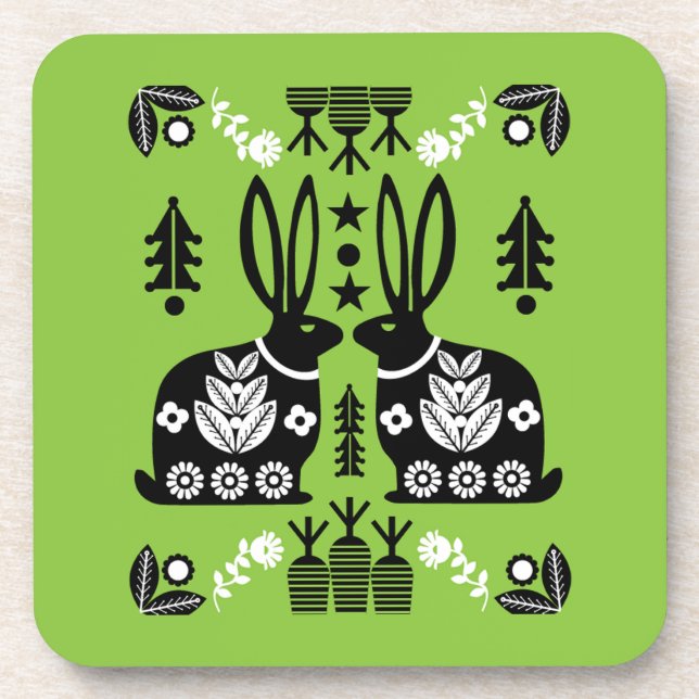 Posavasos Arte folclórico nórdico escandinavo conejo (Frente)