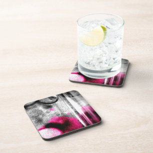Posavasos Arte fotográfico abstracto Fuchsia, gris y grano n