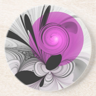 Posavasos Arte fractal abstract gris con magenta