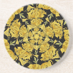 Posavasos Arte fractal azalea amarillo y negro
