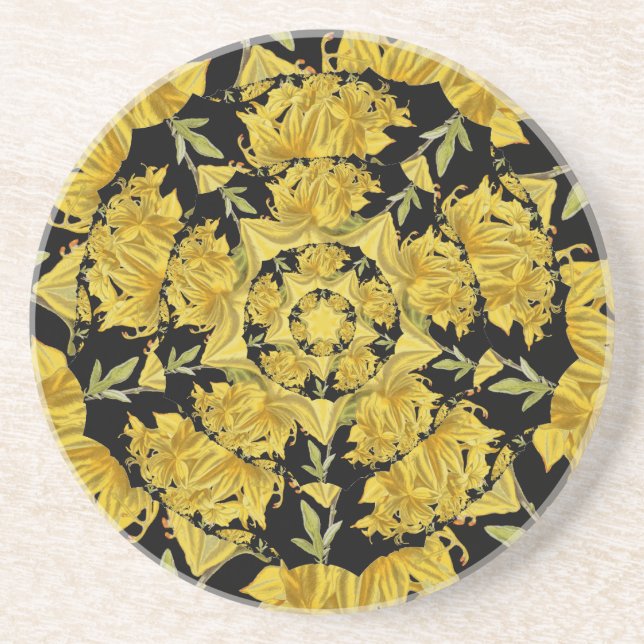 Posavasos Arte fractal azalea amarillo y negro (Frente)