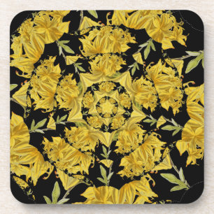 Posavasos Arte fractal azalea amarillo y negro