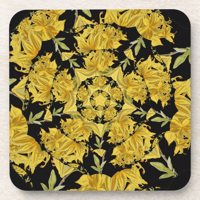 Posavasos Arte fractal azalea amarillo y negro (Frente)