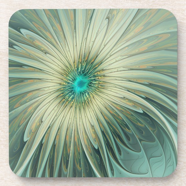 Posavasos Arte fractal de flores de fantasía verde salvia ab (Frente)