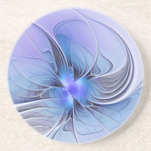 Posavasos Arte fractal moderno abstracto lavanda azul