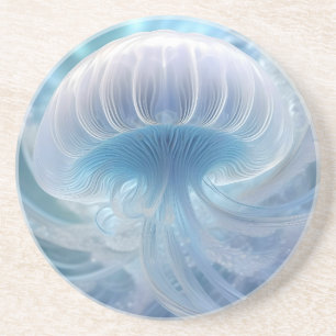 Posavasos Arte Fractal Pastel Blue Jellyfish Debajo Del Mar,