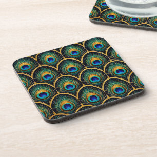 Posavasos Arte geométrico de pluma de pavo real Art Déco