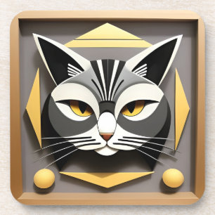 Posavasos Arte geométrico de un diseño abstracto de gato est