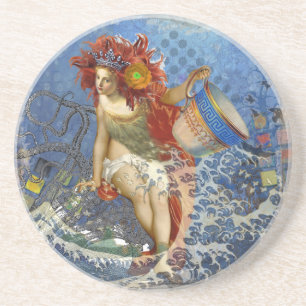 Posavasos Arte gótico de sirena de Acuario azul