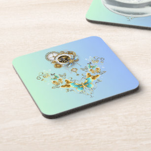 Posavasos Arte gráfico verde azulado Steampunk, mecánica tra