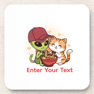 Posavasos Arte Kawaii de Ramen de Gato Alien Cute