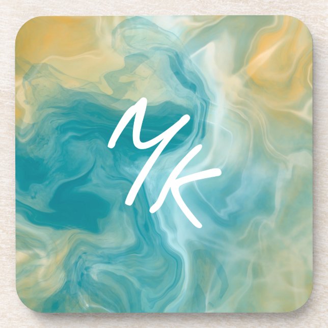 Posavasos Arte Monogramado Sandy Brown Ocean Blue Fluid (Frente)