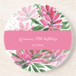 Posavasos Arte original de acuarela con monograma de flores 