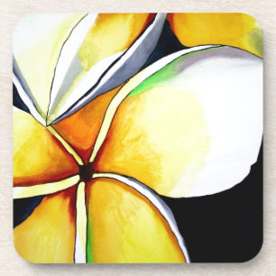 Posavasos Arte original de flor frangipano amarillo tropical