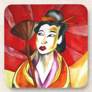 Posavasos Arte original japonés Geisha, pintura acuarela