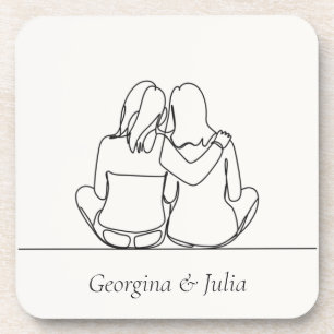 Posavasos Arte personalizado de la línea de parejas de lesbi