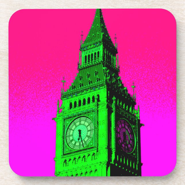 Posavasos Arte pop Big Ben Londres Viaje verde rosa (Frente)