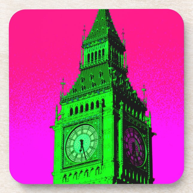 Posavasos Arte pop Big Ben Londres Viaje verde rosa (Frente)