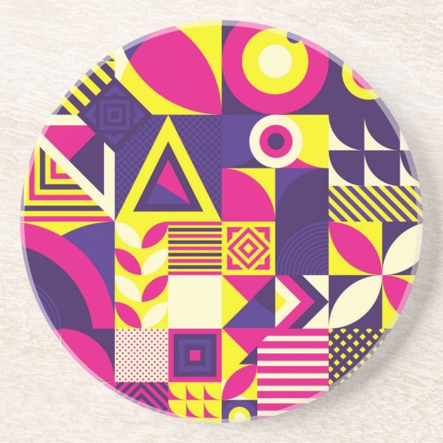 Posavasos Arte pop, formas geométricas coloridas. (Frente)