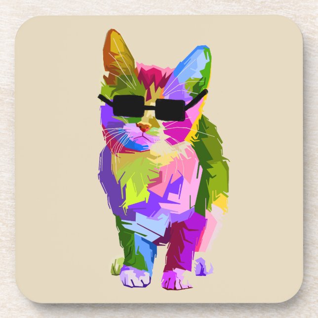 Posavasos Arte pop gato genial gato kitty cat arte (Frente)