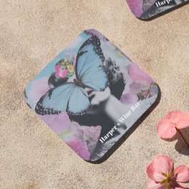 Posavasos Arte pop retro mariposa rosa y azul