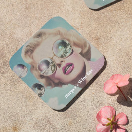 Posavasos Arte pop retro mujer rosa y azul