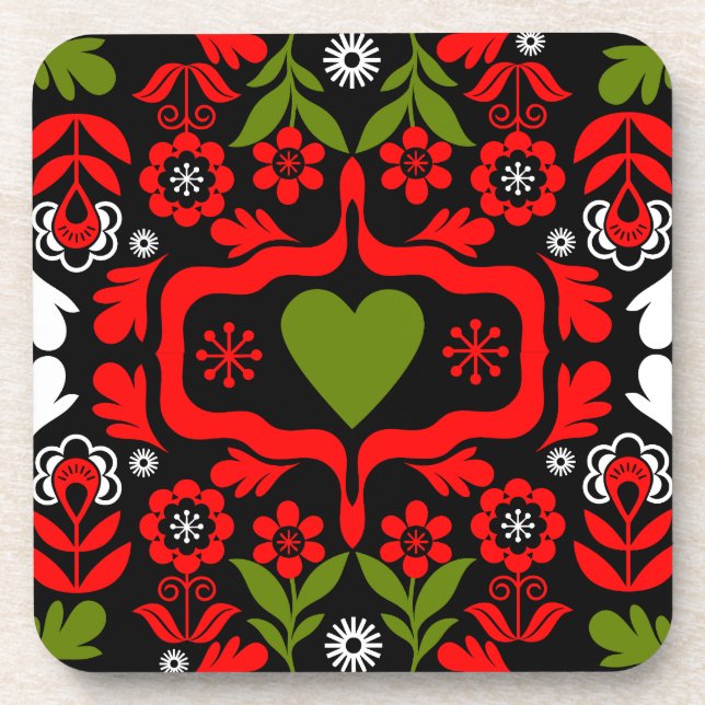 Posavasos Arte popular de flores abstractas boho (Frente)