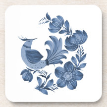 Arte popular de pájaro y floral azul elegante 