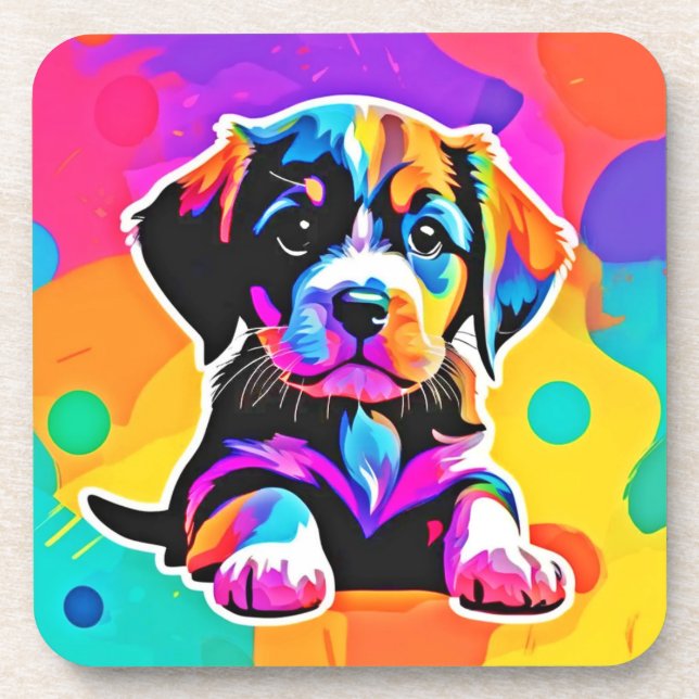 Posavasos Arte vibrante de cachorro (Frente)
