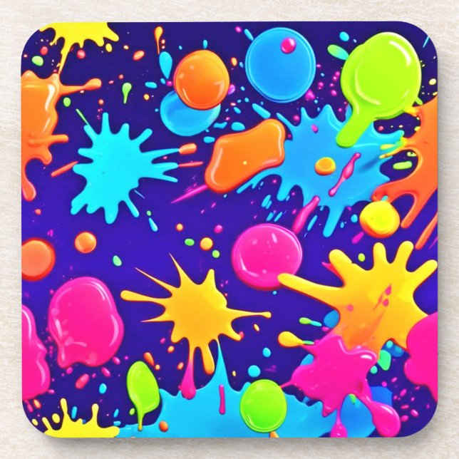 Posavasos Arte vibrante de salpicaduras de pintura neón (Frente)