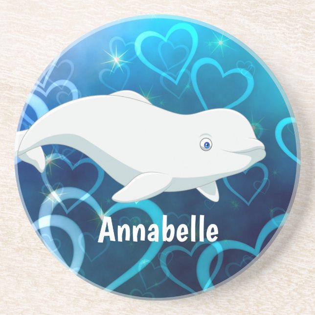 Posavasos Artico Beluga de ballena y corazón azul personaliz (Frente)