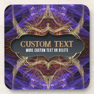 Posavasos Artista fractal de oro morado con texto Personaliz
