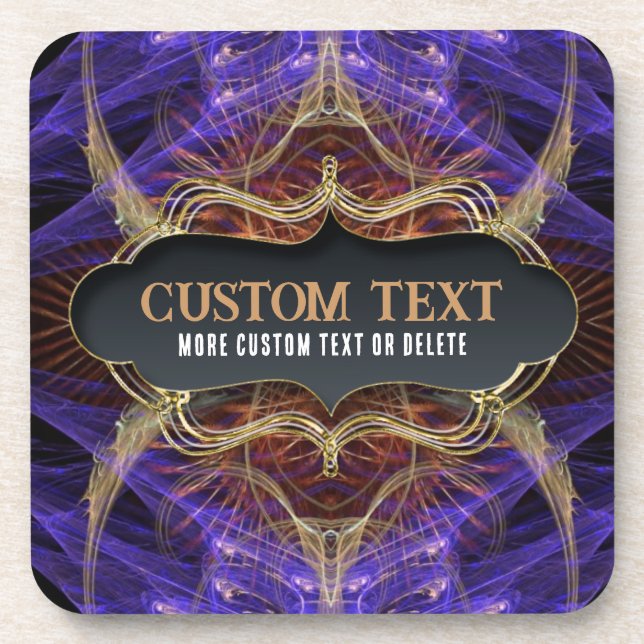 Posavasos Artista fractal de oro morado con texto Personaliz (Frente)