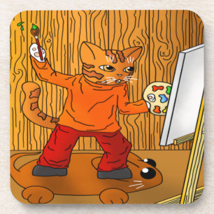 Posavasos Artista pintador de gato