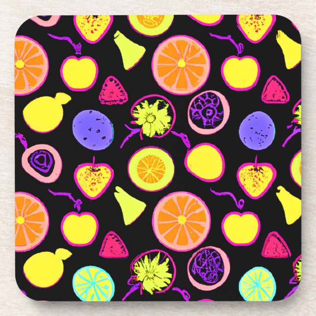 Posavasos Artista vibrante de frutas de neón (Frente)