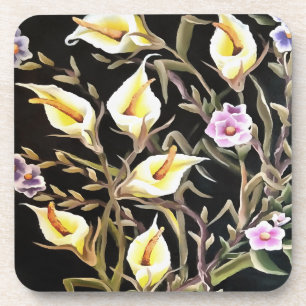 Posavasos Arum Lily Artistic Floral Design On Black