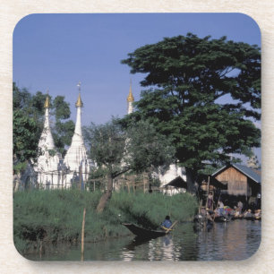 Posavasos Asia, Myanmar, Lago Inle. Un mercado flotante.