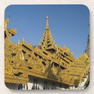 Posavasos Asia, Myanmar, Yangon. Estupa dorada de Shwedagon 