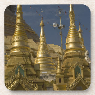 Posavasos Asia, Myanmar, Yangon. Estupa dorada de Shwedagon