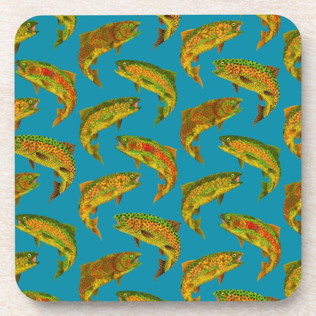 Posavasos Aspen Leaf Rainbow Trout Seamless Pattern 2018 (Frente)