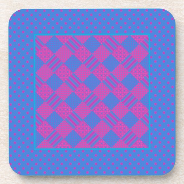 Posavasos Astillas cuadradas: Magenta y mosaico azul (Frente)